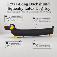 Jouet couineur pour chien en latex naturel, jouet à mâcher extra long en forme de teckel, jouet de dentition souple pour chiots et chiens de petite et moyenne taille