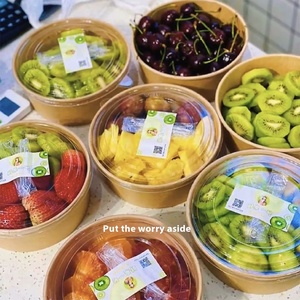 Dùng một lần tùy chỉnh in ấn thực phẩm đóng gói hộp <span class=keywords><strong>container</strong></span> salad kraft giấy bát với nắp - Product Image 3