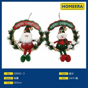 Ghirlande di natale con Babbo Natale e pupazzo di neve decorazioni tessuto e Rattan 24 pezzi per scatola - Product Image 1