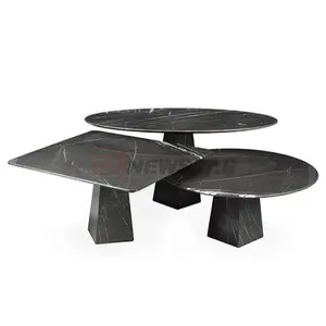 천연 대리석 사이드 테이블 거실 가구 현대 울트라 얇은 회색 흑연 무광택 차 책상 대리석 커피 테이블 세트