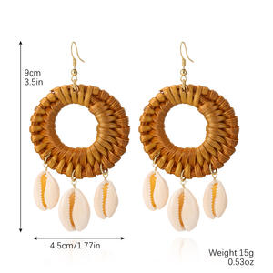 サマービーチシェル木製ブレイド蝶柄フープドロップスタイルダングル手作りボヘミアンファッションラタンタッセルイヤリング - Product Image 6