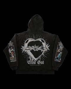 Brand Studios Men's Oversized Hooded <b>Zip</b>-Up Sweatshirt <b>Black</b> Gothic Stained Glass Print Streetwear Winter Casual Wear <b>Hoodies</b> - Product Image 6