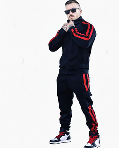 Ensemble sweat-shirt et pantalon à capuche imprimé noir et rouge pour garçons, écologique, respirant, en polyester et coton, style streetwear, printemps - Product Image 4