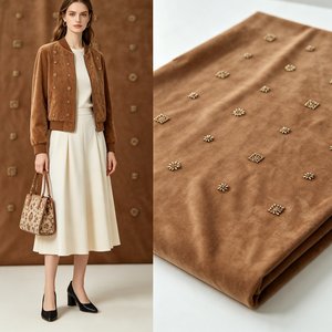 Tela de gamuza marrón A1000 con bordado de estrellas y cuentas para <span class=keywords><strong>abrigos</strong></span> retro y cheongsams - Product Image 1