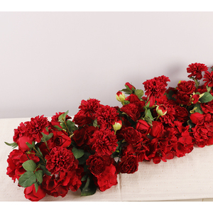 Design personnalisé déco <span class=keywords><strong>mariage</strong></span> fleur roses hortensia 2M <span class=keywords><strong>rouge</strong></span> centre de <span class=keywords><strong>table</strong></span> chemin de <span class=keywords><strong>table</strong></span> soie artificielle arrangement fleurs - Product Image 2