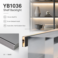 Lampu Linear Kabinet Pajangan 18mm, Penerangan Atas Bawah Rak, Profil Aluminium Dua Sisi YB1036-43-1