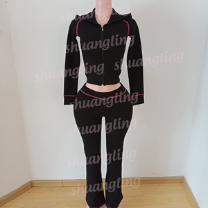 Conjunto de Jogger para mujer, chaqueta, pantalones de chándal, logotipo de goma, tejido de gofres, ropa de algodón para mujer, conjunto de 2 uds, chándales para mujer - Product Image 6