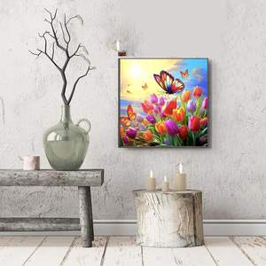 Kits d'art diamanté Fleurs et Papillons Paysagers, Peintures de gemmes à forage rond <span class=keywords><strong>complet</strong></span> pour la décoration murale de la maison - Product Image 2