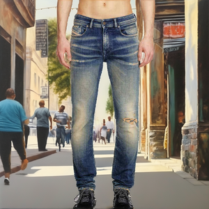 <b>Denim</b> Jeans for Men Casual Regular Fit Elastic Waist <b>Stretch</b> Mid Waist Breathable Knitted Distressed for Sale Cargo Pants washed - Product Image 5