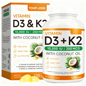 כמוסות רכות של ויטמין D3 <span class=keywords><strong>K2</strong></span> טבעוני מותג פרטי, 120 יחידות, למבוגרים ובני נוער, תמיכה חיסונית, בריאות העצם, תוסף שמן קוקוס 2 - Product Image 1