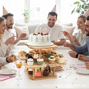 Wooden multi-tiered <b>desktop</b> <b>shelf</b>, square and round adjustable <b>shelf</b>, cake and pastry display tray, wooden <b>desktop</b> storage rack - Product Image 1