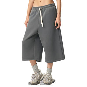 Celana Olahraga Fleece Campuran Katun Poliester 350gsm untuk Pria Wanita Tujuh Perempat Celana Polos Kustom dengan Tali - Product Image 3