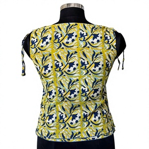 Fashionable <b>Bohemian</b> Cotton Square Collar Tank <b>Top</b> with Floral Printed Tie-Strap Shoulders - Product Image 3