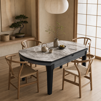 Table à manger de luxe pliable, extensible et transformable avec bois d'hévéa et pierre frittée, chaises en bois brut ou rembourrées en option