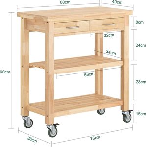 Houten Keuken <span class=keywords><strong>Trolley</strong></span> Kar Met 2 Laden En 2 Planken, Keuken Opslag <span class=keywords><strong>Trolley</strong></span> Met Wielen - Product Image 2