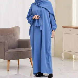 Wholesale Islamic Clothes Ramadan Long Prayer Dress Plain Attached Hijab Loose Abaya Women Muslim Dress Jilbab 2 Pieces Adults