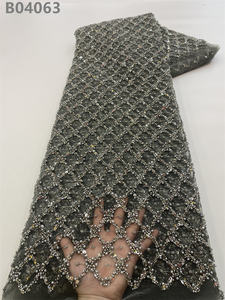 Tela de Encaje de Tul Brillante de Lujo a Buen Precio, con Cuentas Bordadas y Perlas Blancas, para Vestidos de Novia - Product Image 4