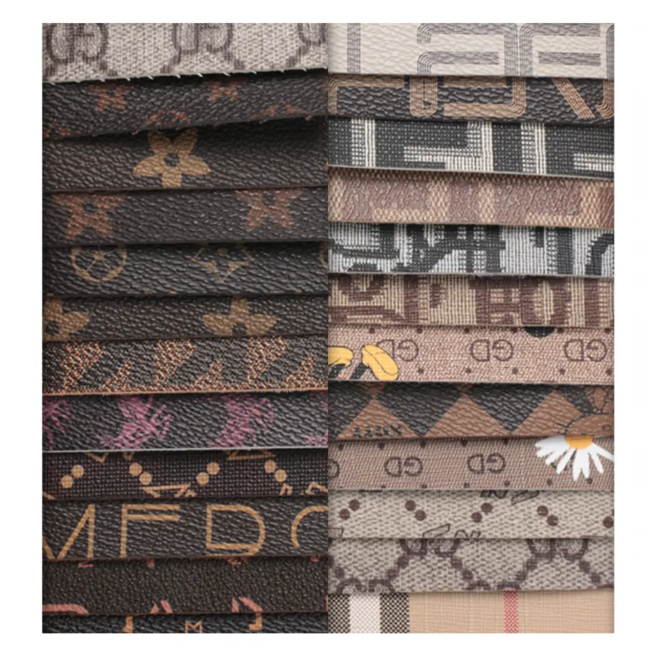 Custom Cuero digital rexine vinyl PVC print synthetic leather fabric for fashion handbag