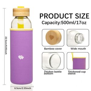 Bouteille d'eau en verre borosilicate transparent écologique avec logo personnalisé et manchon en néoprène 500ml/750ml pour les compléments alimentaires quotidiens - Product Image 6