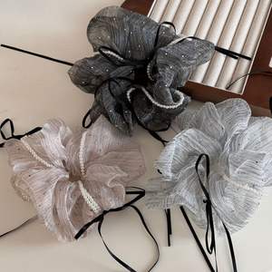 Accesorios para el cabello estilo bailarina perla decorada tela de malla Scrunchies brillo diamantes de imitación lazos para el cabello cinta lazo banda para el cabello - Product Image 1
