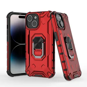 luxury tpu pc hard phone case with hand grip for iphone 14 13 12 for iphone 15 aluminum shock case kickstand