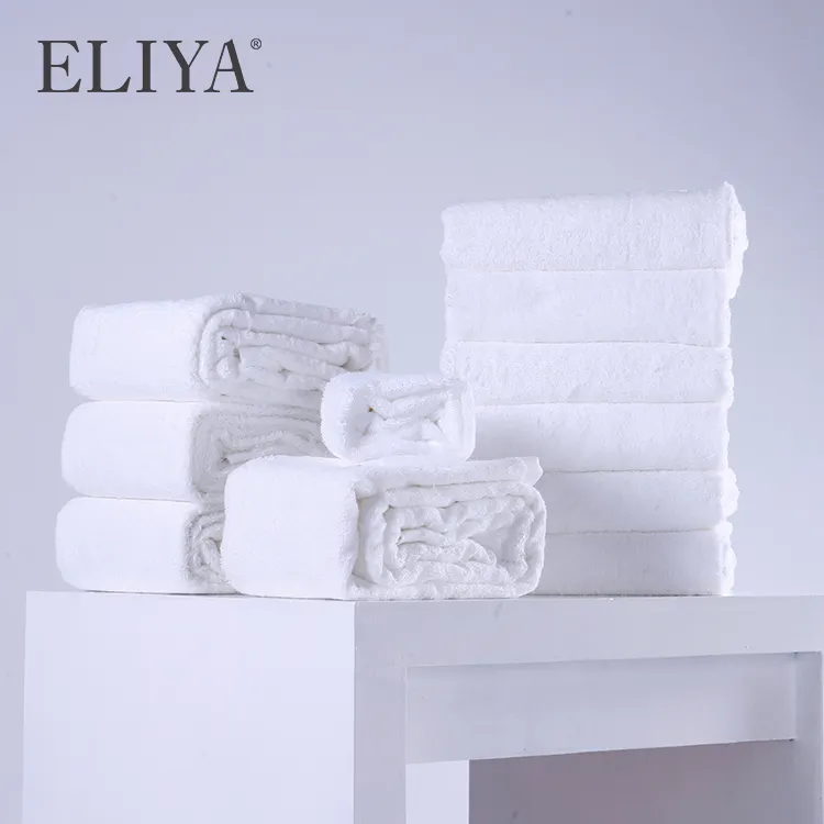 Eliya 100% pamuk özel işlemeli logosu 70 140Cm 600Gsm beyaz otel banyo havlusu