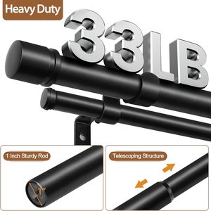 Tringles à rideaux Double Triple Options Télescopiques Heavy Duty pour les grandes fenêtres dans le salon Bureau Embouts décoratifs inclus - Product Image 3