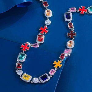 Collier de luxe 2025 en pierres précieuses mélangées, design croix tennis, zircon exquis, chaînes ajustables tendance pour femme, meilleure qualité - Product Image 4