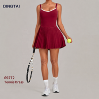 Robe de tennis plissée Dingtai pour femme, color block, dos ouvert, avec short intégré, poches, respirante, séchage rapide, extensible dans quatre directions, en nylon