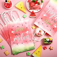 Sacs à friandises et bonbons à thème pastèque aquarelle avec poignées, motif 'une pastèque par sac', pour fêtes d'anniversaire d'été et baby showers