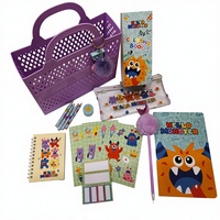Nuevo Estuche Portátil de 4 Piezas para Lápices de Colores, Cestas Moradas, Set de Papelería con Diseño de Monstruo de Dibujos Animados para Niños
