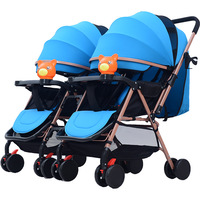 Poussette double détachable, double sens, légère, tube en acier, peut s'asseoir et se coucher, pliable, triplets