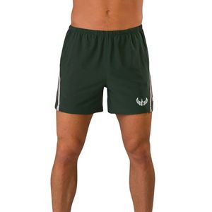 Shorts de sport pour homme vert foncé avec empiècements blancs, séchage rapide, pour entraînement, course à pied et activités sportives, avec poches latérales - Product Image 1