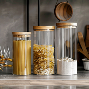 High Borosilicate Canister Spice <strong>Kitchen</strong> Food Glass <strong>Storage</strong> <strong>Jars</strong> With Bamboo Lid - Product Image 3