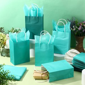 Sacchetti Regalo in Carta Kraft Biodegradabile Ecologica Blu <span class=keywords><strong>Teal</strong></span> Personalizzati con Manici, Vendita all'Ingrosso - Product Image 5