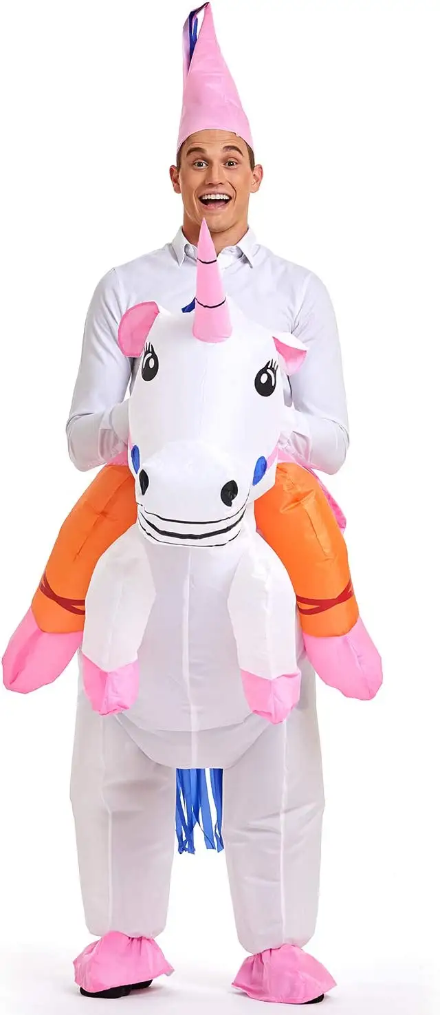 Inflatable trang phục cho người lớn trẻ em, đầy màu sắc unisex đi xe trên Unicorn phù hợp với người đàn ông phụ nữ cosplay bên thổi lên Unicorn trang phục