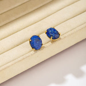 Moda ovale di forma naturale Lapis agata nera di guarigione artiglio di pietra preziosa orecchino borchie all'ingrosso per la vita quotidiana delle donne - Product Image 6