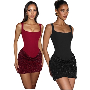 <span class=keywords><strong>Abito</strong></span> Mini Dritto da Donna Primavera Estate 2026, Ecologico, con Paillettes Lucide Rosse, Lavorato a <span class=keywords><strong>Maglia</strong></span>, <span class=keywords><strong>Spalle</strong></span> <span class=keywords><strong>Scoperte</strong></span>, Schiena Nuda e Vita Naturale - Product Image 1