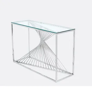 Mesa de centro de mármol con marco de acero inoxidable cromado plateado moderno mesa de té para muebles de sala de estar
