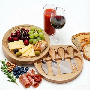 Luxury Foldable Multifunction Bamboo Acacia Wood Sustainable Cheese Cutting Board Chopping Block Customizable Size Cutlery <b>Knife</b> - Product Image 1