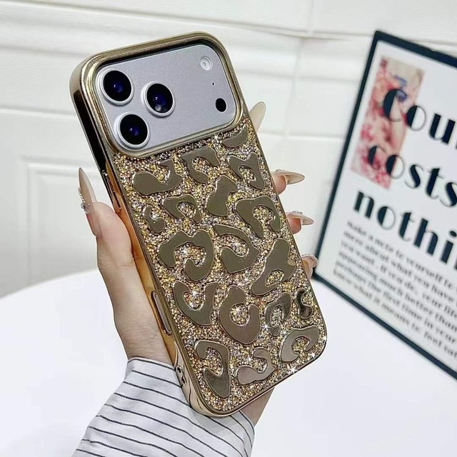 Glitter Gradient Leopard Print Mobile Cover For Iphone 17 Air 16 15 14 13 12 11 Pro Max Plus XR XS Cat Eye Phone Case