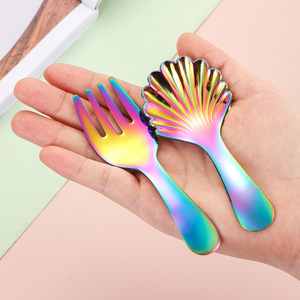 304 Stainless Steel <b>Kids</b> Spoon Shell Shape Mini Ice Cream Spoon Dessert Fork Set For Children - Product Image 2
