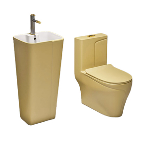 Conjunto de Inodoro <span class=keywords><strong>con</strong></span> Lavamanos, Sanitarios de Cerámica Artística, <span class=keywords><strong>Lavabo</strong></span>, Inodoro Amarillo, Juego de Inodoros para Baño - Product Image 1