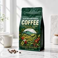 Sachet de café personnalisé avec logo, qualité alimentaire, à huit soudures latérales, refermable, fond plat, avec valve unidirectionnelle
