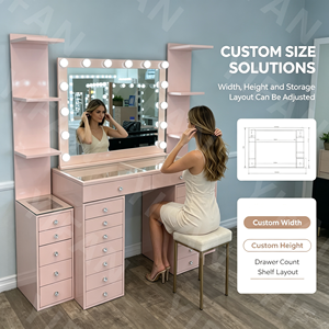 Led Light <strong>Makeup</strong> Simple Design Modern Dresser Set Stool Drawer Room White Pink <strong>Black</strong> Vanity Mirror Dressing <strong>Table</strong> - Product Image 1