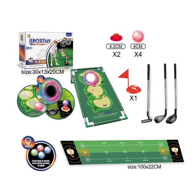 Multi-function Kids Indoor-outdoor Mini Golf Game Toy Lighting Golf Stainless Steel Rod Carpet Golf Set
