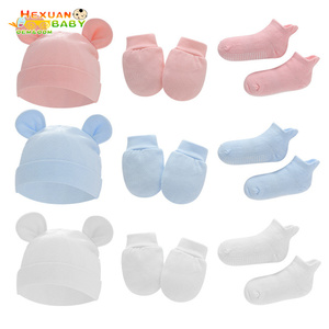 OEM-Conjunto de <span class=keywords><strong>gorro</strong></span> <span class=keywords><strong>y</strong></span> mitones para bebé recién <span class=keywords><strong>nacido</strong></span>, diseño personalizado, conjunto de punto, Sombreros con nudo superior - Product Image 2