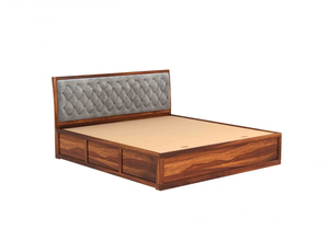Cama Acolchada Premium Sonas Gris con Espacio de Almacenamiento, Acabado Miel, Madera Sheesham, Estructura Resistente, Diseño Elegante, Perfecta para una Cama Moderna - Product Image 6