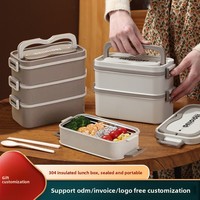 Großhandel Büroangestellten Doppelschichtige Quadratische Mikrowellen-Lunchboxen 304 Edelstahl Isoliert mit Deckel Mikrowellengeeignet