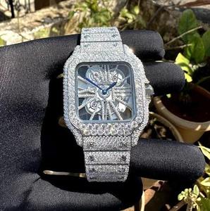Montre de luxe entièrement sertie de diamants Moissanite VVS, mouvement automatique numérique, bracelet en acier inoxydable, argent sterling 925, style Hip <span class=keywords><strong>Hop</strong></span> - Product Image 3